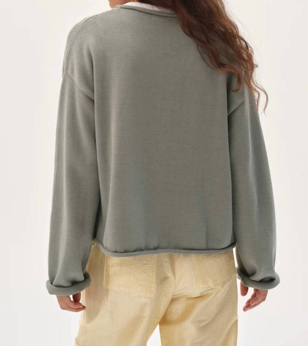 NEW DONNI. cotton knit roll cardigan in sage - Picture 4 of 7